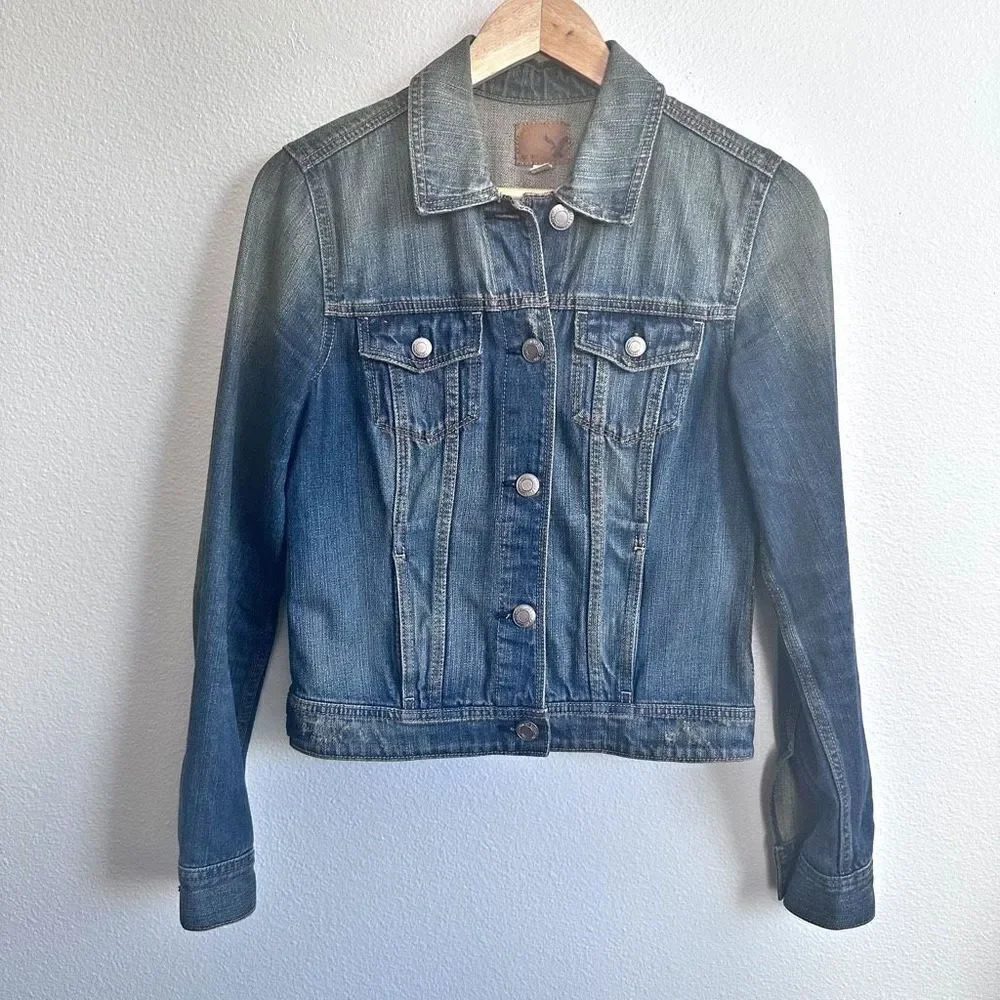 AMERICAN EAGLE | Brown Tone Blue Denim Jean Jacket 100% Cotton | Size Small